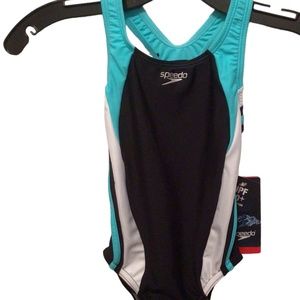 Speedo Girl's Inifinity Splice Thick Strap Swimsuit Sea Level Black Size 4 NWT